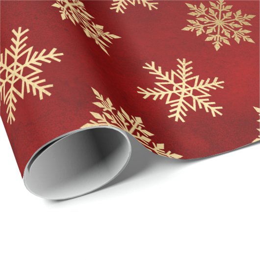 Winterschneeflocken in Rot und Gold Geschenkpapier (Rolleneckpunkt)