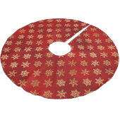 Winterschneeflocken in Rot und Gold Polyester Weihnachtsbaumdecke (Schrägansicht)