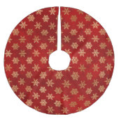 Winterschneeflocken in Rot und Gold Polyester Weihnachtsbaumdecke (Vorderseite)