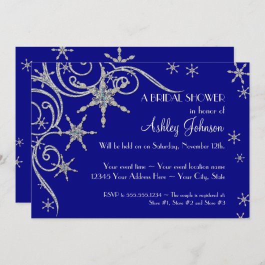 Winterschneeflocken Jewels Bling Swirl Dusche lädt Einladung (Vorne/Hinten)