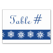 Winterschneeflocken mit blauer Tischkarte Tischnummer (Rückseite)