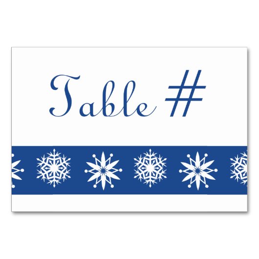 Winterschneeflocken mit blauer Tischkarte Tischnummer (Vorderseite)