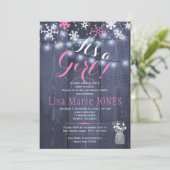 Winterschneeflocken mit Lichtern Mädchen Dusche Einladung (Stehend Vorderseite)