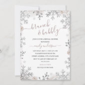 Winterschneeflocken mit Silberbrunch und Bubbly Einladung (Vorderseite)