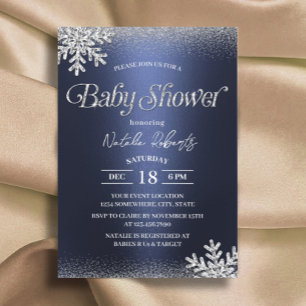 Winterschneeflocken Moderne Navy Blue Baby Dusche Einladung