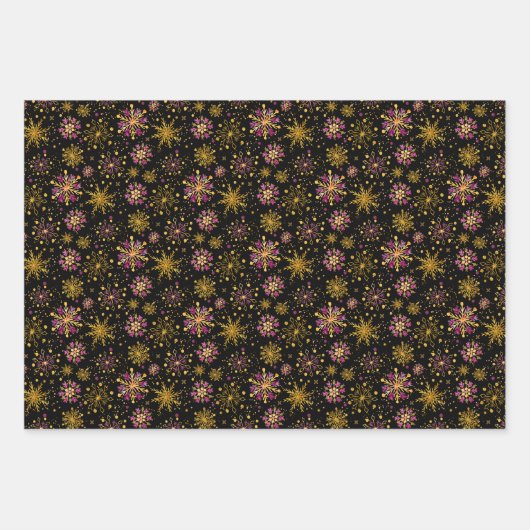 Winterschneeflocken-Muster in Rosa und Gold Geschenkpapier Set (Vorderseite 3)