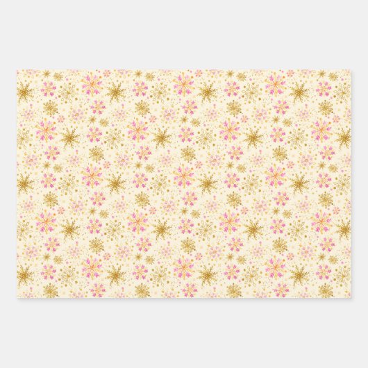 Winterschneeflocken-Muster in Rosa und Gold Geschenkpapier Set (Vorderseite 2)