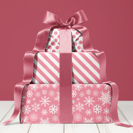Winterschneeflocken-Muster in Rosa und Weiß Geschenkpapier Set