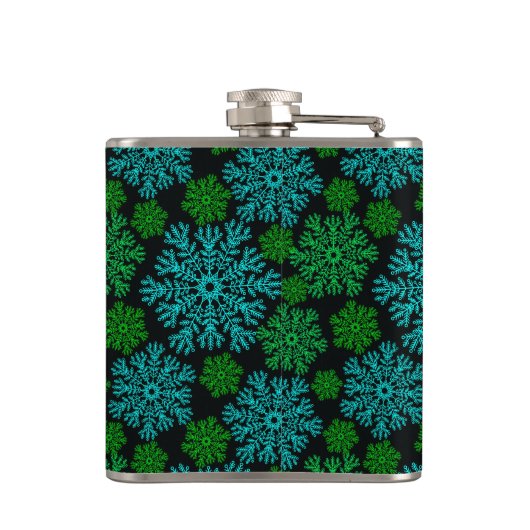 Winterschneeflocken Muster mit Monogram Flachmann (Rückseite)