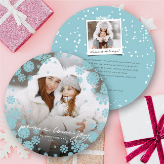 Winterschneeflocken Peace Liebe Joy Elegantes Foto Feiertagskarte