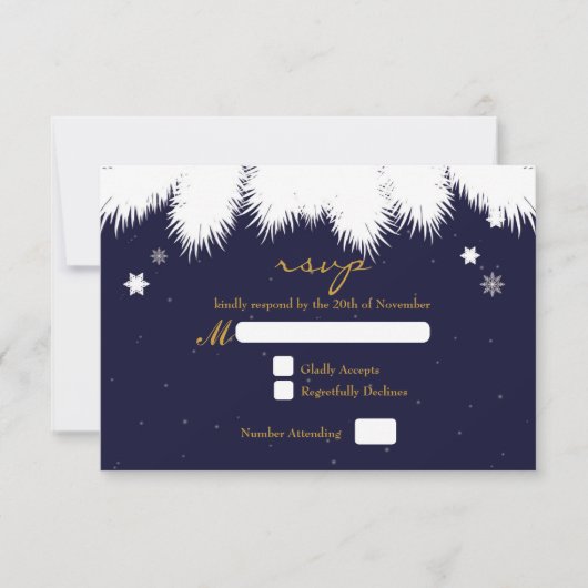 Winterschneeflocken Pine Elegante Wedding RSVP Car Karte (Vorderseite)
