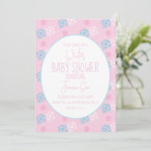 Winterschneeflocken Pink Blue Baby Dusche Einladung (Stehend Vorderseite)