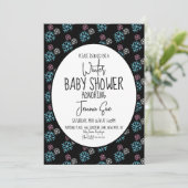 Winterschneeflocken Pink Blue Baby Dusche Schwarz Einladung (Stehend Vorderseite)