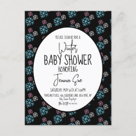 Winterschneeflocken Pink Blue Baby Dusche Schwarz Postkarte