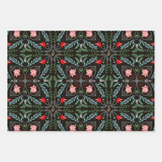 Winterschneeflocken, Poinsettias, Kardinal Geschenkpapier Set (Vorderseite 2)