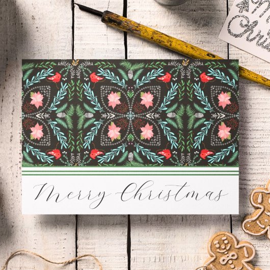 Winterschneeflocken, Poinsettias, Kardinal Karte