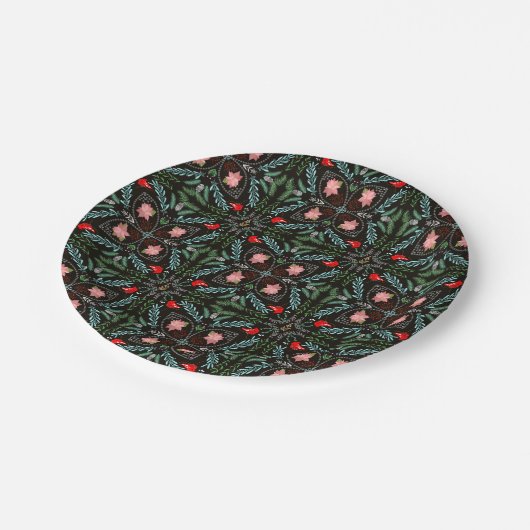 Winterschneeflocken, Poinsettias, Kardinal Pappteller (Schrägansicht)