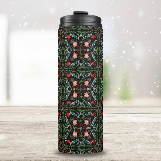 Winterschneeflocken, Poinsettias, Kardinal Thermosbecher