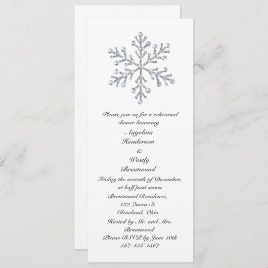 Winterschneeflocken Probe Abendessen Einladung (Vorne/Hinten)