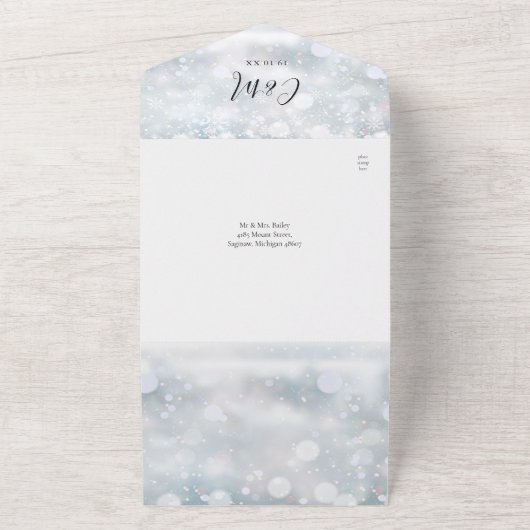 Winterschneeflocken QR-Code Hochzeit All In One Einladung (Außenbereich)