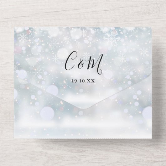 Winterschneeflocken QR-Code Hochzeit All In One Einladung (Rückseite)