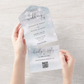 Winterschneeflocken QR Code Skriptherzen Hochzeit All In One Einladung (Abreißen)