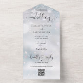 Winterschneeflocken QR Code Skriptherzen Hochzeit All In One Einladung (Innen Boden)