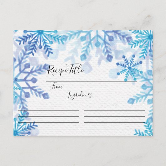 Winterschneeflocken Rezept-Karte Postkarte (Vorderseite)
