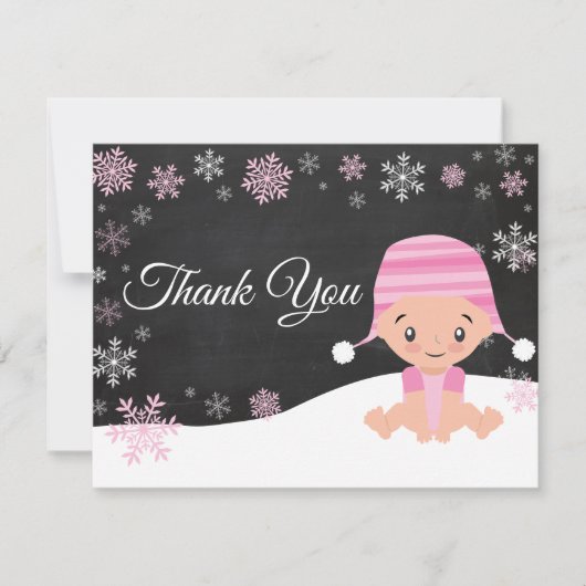 Winterschneeflocken Rosa Danke Karte (Vorderseite)