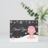 Winterschneeflocken Rosa Danke Karte (Stehend Vorderseite)