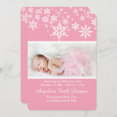Winterschneeflocken Rosa Geburtserklärung Feiertagskarte (Vorne/Hinten)