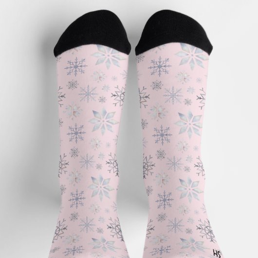Winterschneeflocken Rosa Personalisierte Socken (Oben)