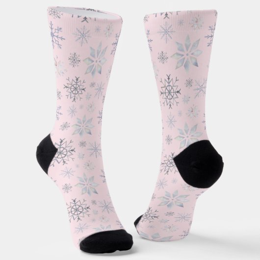 Winterschneeflocken Rosa Personalisierte Socken (Gewinkelt)