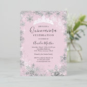Winterschneeflocken Rosa Silber Quinceanera Folieneinladung (Stehend vorne)