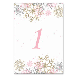 Winterschneeflocken Rosa und Gold Baby Dusche Tischnummer