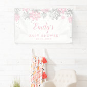 Winterschneeflocken Rosa und Silber Girl Babydusch Banner (Insitu)