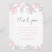 Winterschneeflocken Rosa und Silber Girl Babydusch Dankeskarte (Vorne/Hinten)