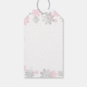 Winterschneeflocken Rosa und Silber Girl Babydusch Geschenkanhänger (Rückseite)