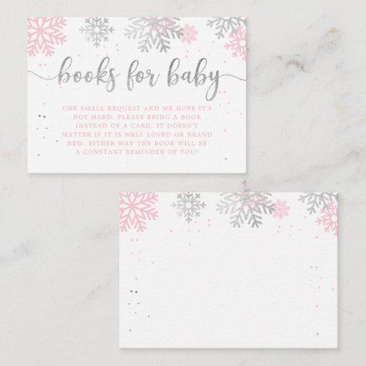 Winterschneeflocken, rosa und silberne Bücher für  Begleitkarte (Vorne/Hinten)