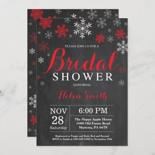 Winterschneeflocken Rot-Brautparty Einladung (Vorne/Hinten)