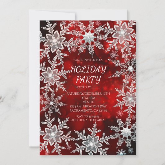 Winterschneeflocken Rote Feier Einladungen (Vorderseite)