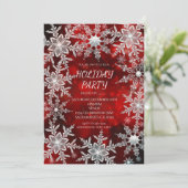 Winterschneeflocken Rote Feier Einladungen (Stehend Vorderseite)