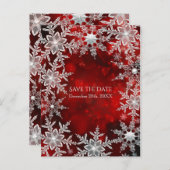 Winterschneeflocken Rote Feier Save the Date Ankündigungspostkarte (Vorne/Hinten)