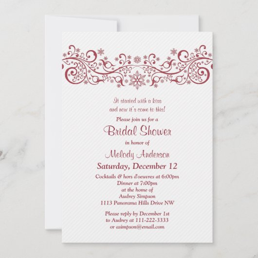 Winterschneeflocken Rotes Brautparty Einladung (Vorderseite)