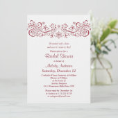 Winterschneeflocken Rotes Brautparty Einladung (Stehend Vorderseite)