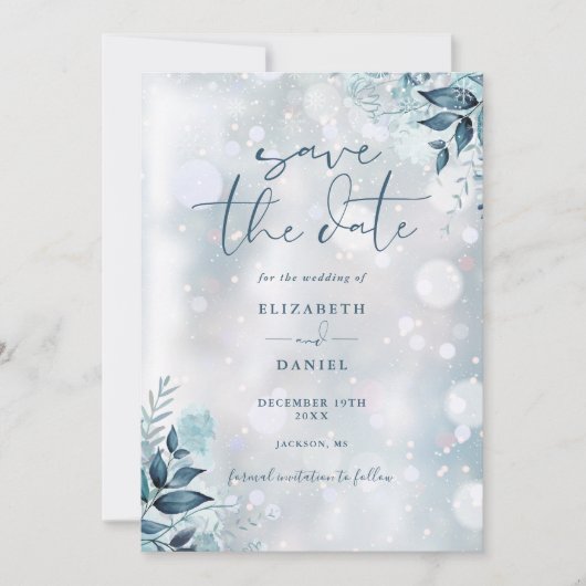 Winterschneeflocken Rustikales Foto Hochzeit Save The Date (Vorderseite)