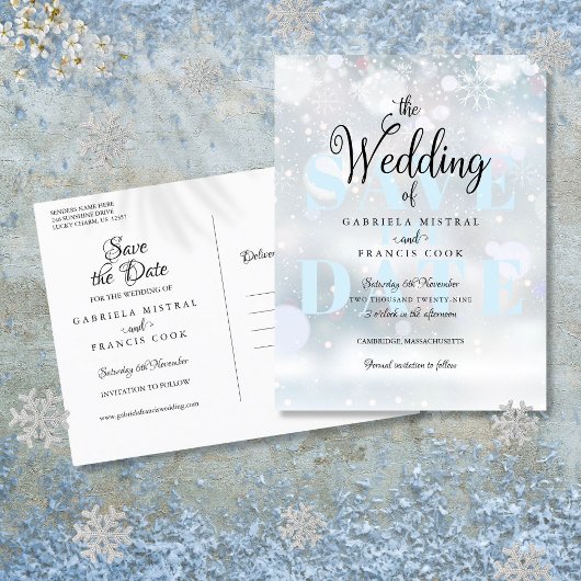 Winterschneeflocken Save the Date Ankündigungspostkarte