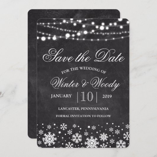 Winterschneeflocken Save the Date Einladung (Vorne/Hinten)