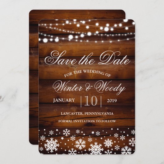 Winterschneeflocken Save the Date Einladung (Vorne/Hinten)