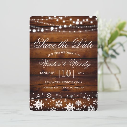 Winterschneeflocken Save the Date Einladung (Stehend Vorderseite)